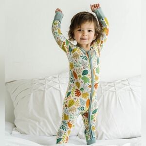 Little Sleepies - Warm Taupe Fall Leaves Bamboo Viscose Zippy